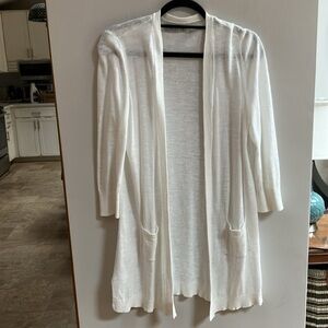 Long White Linen Cardigan